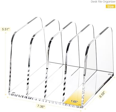 YUXUN Desk File Organizer,4-Section Clear Acrylic Desk Organizer,Vertical File Sorter Holder Organization for Office School & Classroom - Image 3