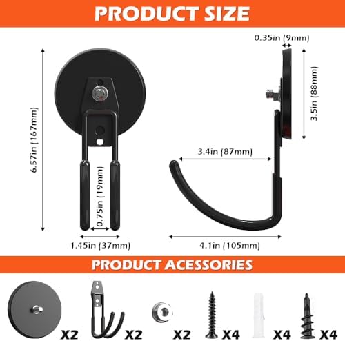 2PCS Large Strong Magnetic Hooks Heavy Duty, 3.5in Ndfeb Magnet with Hooks, Heavy Duty Storage Utility Magnetic Holder, Magnetic Storage Hooks with Anti-Slip Coating for Indoor Outdoor Garage Hanging - Image 2
