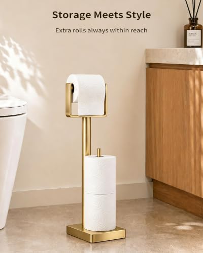 YUMORE Toilet Paper Holder with Storage & Weighted Base, Brushed Gold - Image 6