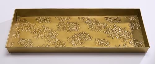 HF by LT Spider Mums Pattern Metal Boot Tray, 30 x 13 inches, Antique Brass Finish - Image 3