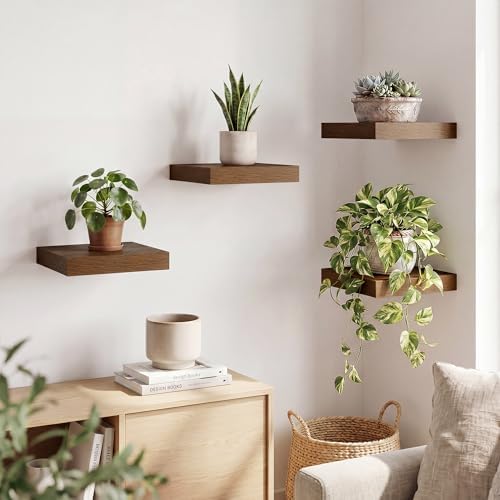 RICHFOCUS 8Inch Square Floating Shelves for Wall 4Pack|Walnut - Image 6