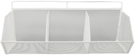 3 Grid Wall Mount Storage Basket Wall Mounted Wire Mesh Organizer Mounted Storage Bin No Drill Strong Adhesive Holds 11 lbs Each Basket for Kitchen Bathroom Laundry Room (White) by Qcwwy