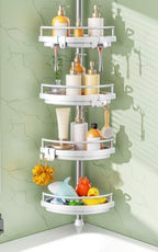 HAMITOR Corner Shower Caddy Tension Pole: Adjustable Stainless Steel Shower Organizer with 4 Tier Shelf for Bathroom Bathtub Tub Shampoo - Floor Standing Rack Bath Storage Holder with Rust Proof Rods by HAMITOR