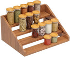Solid Wood Spice Rack Organizer for Countertop & Cabinet, 4 Tier Adjustable Wooden Spice Shelf with Sliding Track, Premium Step Seasoning Bottle Holder for Kitchen, Pantry & Office, Walnut Brown by YUELGUANG