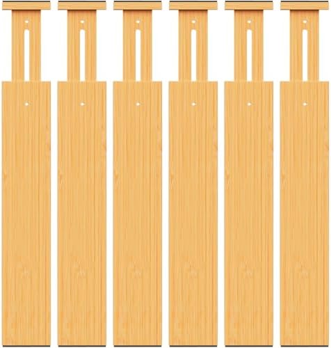 Bamboo Drawer Dividers Organizers, 2.56" High, 17"-21.8" Adjustable, 6 Pack by BAMBUROBA