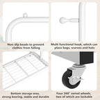 Sywhitta Metal Clothing Rack on Wheels with Mesh Shelf, for Clothes,White - Image 3