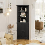 Flamaker Corner Cabinet, Freestanding Corner Shelf for Bathroom, Black by Flamaker