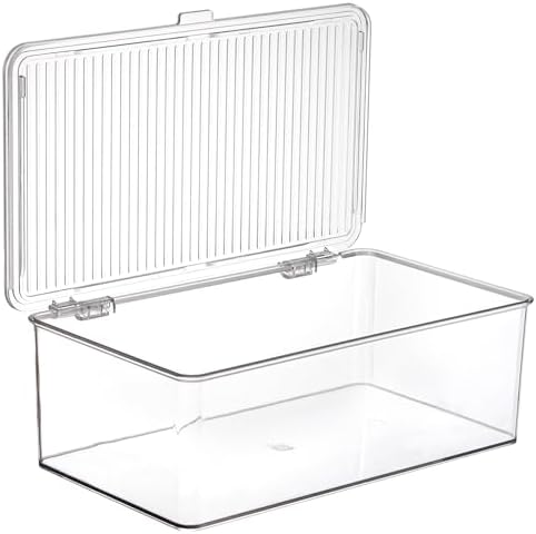 ZENFUN Set of 3 Small Stackable Storage Bins with Hinged Lid, Acrylic Organizer Box, Clear Makeup Organizer Box, Cosmetic Case for Home, Office - Image 3