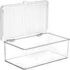 ZENFUN Set of 3 Small Stackable Storage Bins with Hinged Lid, Acrylic Organizer Box, Clear Makeup Organizer Box, Cosmetic Case for Home, Office - Image 3
