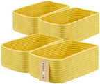 MiniArk Small Storage Baskets for Organizing | Closet Organizer Bins | Shelf Toy Basket | Woven Rope Baskets | Cube Decorative Box | Shallow Basket | 11.5x7.5x4.7” | 4 Packs Yellow by MiniArkStorageBasketsHome