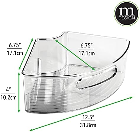 mDesign Plastic Lazy Susan Cabinet Storage Bin with Front Handle for Kitchen Countertop, Pantry, Shelf, Fridge Organization - Hold Food, Drinks, Snacks - Ligne Collection - 2 Pack - Smoke Gray Tint - Image 2