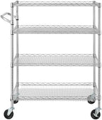 Finnhomy 4 Tier Heavy Duty Commercial Grade Rolling Cart with Handle Bar, Metal Wire Utility Cart with Wheels, Kitchen Service Trolley on Wheels, Shelf Size 18" D x 36" W, NSF, Chrome - Image 6