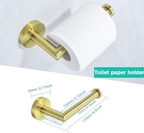 Towel Bar Set 4-Pieces Brushed Gold Bathroom Hardware Set, 18 Inch Stainless Steel Towel Rack Kit,Towel Rod Coat Hook and Toilet Paper Holder Wall Mounted Bathroom Accessories Set - Image 3
