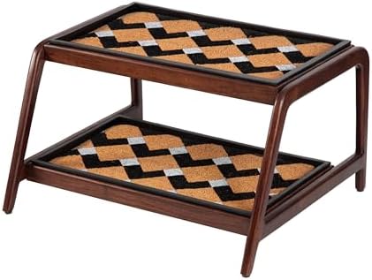 Anji Mountain Heavy Duty Waterproof Wooden Shoe Storage Mat Organizer/Boot Storage Tray Multi Use for Entryway with Coir, Tan and Ivory Insert, 2 Tier, Fits 4 Pair (26.5" Wide) by AnjiMountain