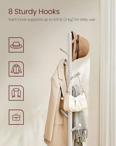 VASAGLE Solid Wood Coat Rack, Free Standing, 8 Hooks, 3 Height Options - Image 3