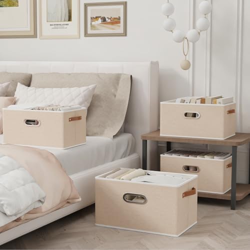 Yawinhe Foldable Storage Baskets for Shelves,16.9x11.8x10.2in,Beige,6-Pack - Image 2
