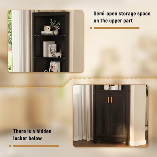 INNOD 69" Tall Corner Shelf with Doors, 6-Tier Corner Storage Cabinet with Doors, Space Saver Shelf for Bathroom, Bathroom Floor Cabinet for Living Room Kitchen, Hallway - Image 5