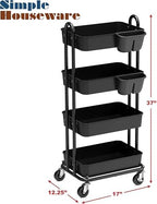 Simple Houseware 4-Tier Rolling Utility Cart with Hanging Bucket, Black - Image 6
