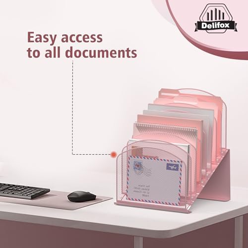 Inclined Desk File Organizer, 8-Section Upright Desk Organizer Standing File Sorter for Office Classroom Desktop Organization (Pink, 8) - Image 6