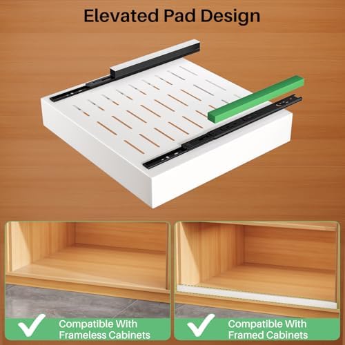 2Pack Pull out Cabinet Organizer, 21"Deep, Heavy Duty Full-extension Slide out Drawers for Kitchen Cabinet, Roll out Shelf Storage with Nano Adhesive for Pots,17"W x 21"D x 3.1"H, White - Image 3