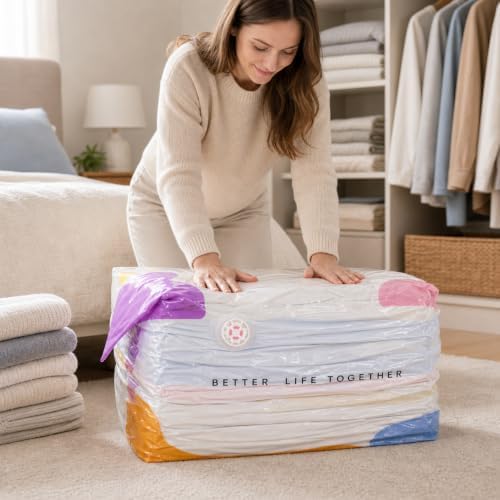 5 Pack L No-Pump Vacuum Storage Bags, 31.5 x 23.6 x 12.6 Inch Space Saver Bags for Comforters, Blankets, Clothes and Bedding - Image 2