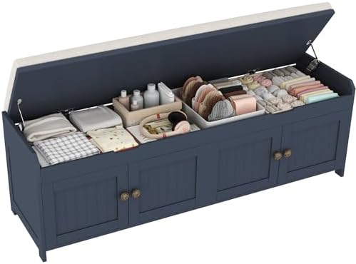 HOMEFORT 54.4" Shoe Bench with Lift Top Storage, Entryway Bench with Cushioned Seat, Wooden End of Bed Bench, Shoe Cabinet Bench with Hidden Storage Space, for Bedroom, Hallway,Blue by HOMEFORT