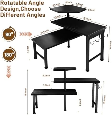 Counter Organizer Shelf, 3 Tier Moveable Black Corner Shelf Organizer with Hook, Counter Shelf for Kitchen Bathroom Spice Rack Coffee Area Over Sink Dresser Table (Black) - Image 3
