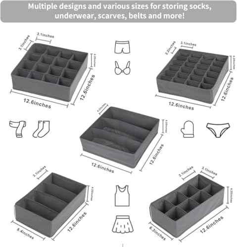 SUREMAX 10-Pack Underwear Organizer for Clothing Underwear, Sock, Bra, Grey - Image 2