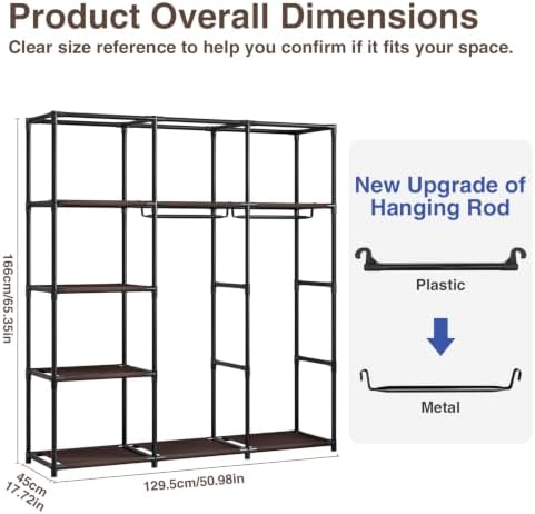SORCEDAS Portable Closet Wardrobe with Hanging Rods Shelves Clothes Storage - Image 3