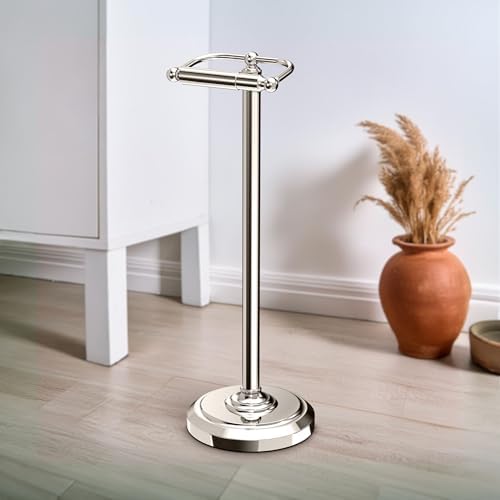 Gatco 1436PN Toilet Paper Holder Stand, Freestanding Floor Stand for Bathroom, Polished Nickel, Weighted Base, 22 Inch - Image 2
