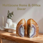 Natural Agate Bookends Pair - 3-4 lbs Heavy Duty Non-Slip Stone Bookends for Shelves | Unique Decorative Book Ends Gift | Home Office Decor - Image 6