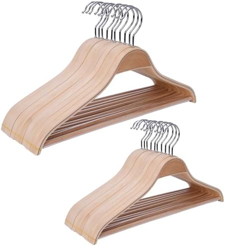 Wooden Coat Hangers 30 Pack, Lightweight Slim Wood Clothes Hangers with Non-Slip Pant Bar, No Notches, Space Saving Suit and Coat Hangers, Natural Finish by Suptinwear