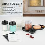 SheeChung 3Pcs Glass Apothecary Jars with Acrylic Vanity Tray & 3 Pack Mason Jar Qtip Holder for Cotton Swabs, Balls, Floss Pick, Bathroom Accessories Set - Image 3