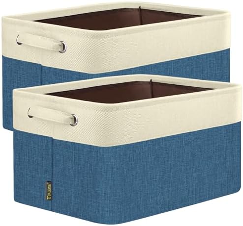 BALEINE 2 Pack Fabric Closet Storage Bins for Shelves, Linen Closet Organizers and Storage, Decorative Baskets for Organizing, Shelf, Clothes, Home, Office (Navy Blue, 17''x13''x10.5'') by BALEINE