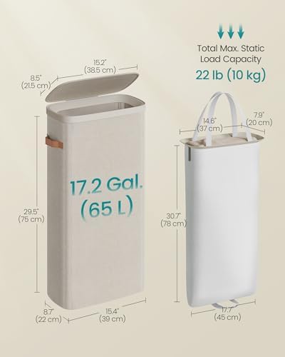 SONGMICS Laundry Basket, 65L Laundry Hamper with Lid, 1 Removable Liner Bag - Image 6
