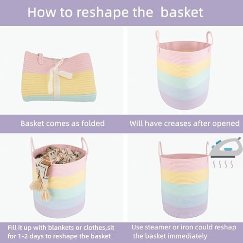 XUANGUO Rope Laundry Basket Hamper for Kids Girl Large, rainbow - Image 7
