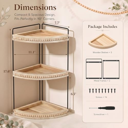 Novabright 3-Tier Corner Bathroom Counter Organizer Wooden Metal Shelf - Image 2