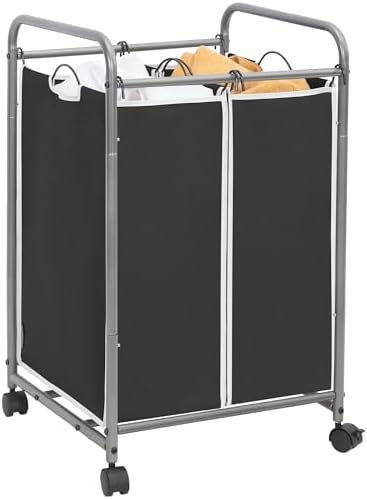 STORAGE MANIAC 2 Section Laundry Sorter, Laundry Hamper with Wheels, Black by STORAGEMANIAC