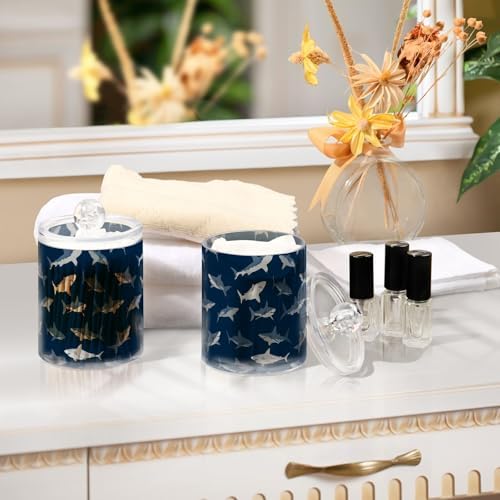 ALAZA 4pcs Dark Blue Shark Fish Qtip Holder Dispenser 14 oz Bathroom Storage Clear Apothecary Jars Containers Cotton Ball,Cotton Rounds,Floss Picks, Hair Clips, Food - Image 7