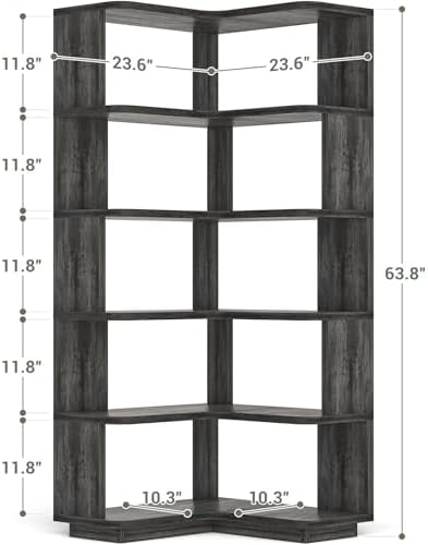 Armocity Corner Book Shelf, 6-Shelf L Shaped Corner Bookshelf with Baffle - Image 3