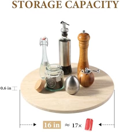 Koville 16'' Beige Marble Lazy Susan Travertine Turntable for Kitchen Dinning, Marble Lazy Susans Organizer for Cabinet, Serving Rotation Spinning Tabletop Organizer Swiveling, Spice Rack Storage - Image 3