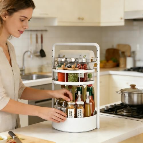 Rotating Spice Rack with Paper Towel Holder, White - Image 2