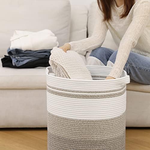 OIAHOMY 58L Laundry Baskets-Laundry Hamper, Storage Basket with Handles, Decorative Basket for Living room, Woven Storage Basket for Toys Bin, Pillows, Blankets, Clothes-18x16in-Gradient Brown - Image 2