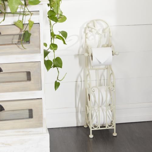 Deco 79 Metal Scroll Toilet Paper Holder with Space to Hold 3 Rolls, 8" x 6" x 24", Cream - Image 2