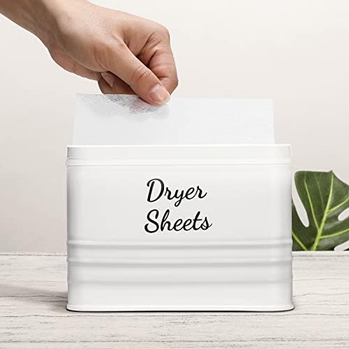 SSTATES Laundry Room Organization Set, Metal Laundry Detergent Pods Container and Dryer Sheet Holder with Lid, Laundry Powder Storage Bin with Scoop for Farmhouse Decor, (2 Pack, White) - Image 5