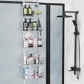 Orimade Over the Door Shower Caddy Adjustable 5 Tier Silver Grey,Bathroom Hanging Organizer Shelf Rustproof with 4 Hooks,Shower Basket with Soap Holder and Suction Cup by Orimade