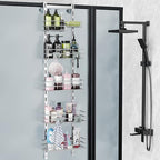 Orimade Over the Door Shower Caddy Adjustable 5 Tier Silver Grey,Bathroom Hanging Organizer Shelf Rustproof with 4 Hooks,Shower Basket with Soap Holder and Suction Cup by Orimade
