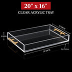 Clear Acrylic Tray 20x16” with Golden Metal Handles - Large Plastic Tray for Serving Guests, Countertop Organization, Ottoman Coffee Table & Vanity – Modern Decorative Tray for Home & Office - Image 3