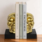 Skull Book Ends, Decorative Bookends for Shelves, Vintage Style Skull Bookend Design Resin Skeleton Human Head Statue Halloween Décor (Gold) by MXARLTR