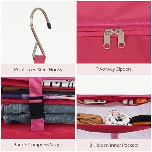 Surblue Hanging 3-Shelf Closet Organizer Pocket Collapsible Washable Oxford Fabric with 2 Hooks (XL 17.71 * 11.81 * 20in, Rose) - Image 6